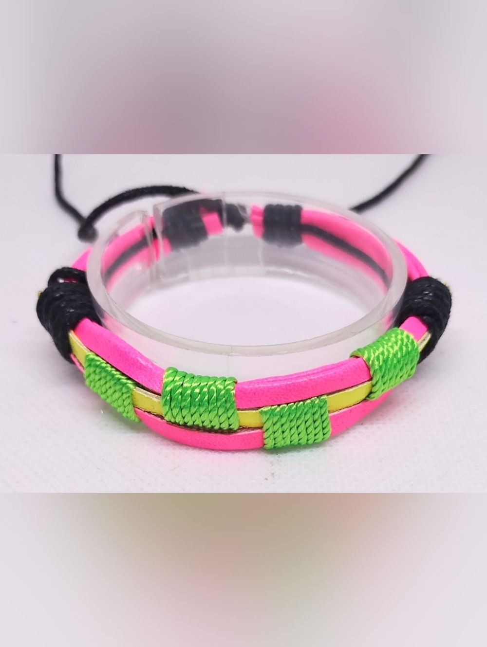 Men's Bracelet Leather Pink Lime Green Layered Jewelry‎ g2 New